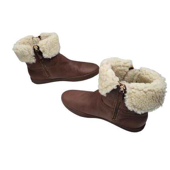 Elie Tahari Iris Brown Leather Boots Faux Fur Lining Size 39.5 (9) 61724-2683 - Picture 6 of 7